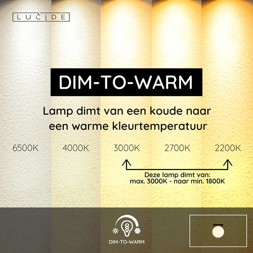 Lucide TASSA - Plafonnière Badkamer - Ø 13,5 cm - LED Dim to warm - 1x12W 1800K/3000K - IP40 - Zwart - USP
